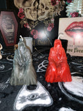 Grim Reaper, pumpkin skulls, dead bride, witch hand crystal ball pillar candles