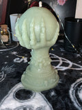 Grim Reaper, pumpkin skulls, dead bride, witch hand crystal ball pillar candles