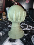 Grim Reaper, pumpkin skulls, dead bride, witch hand crystal ball pillar candles